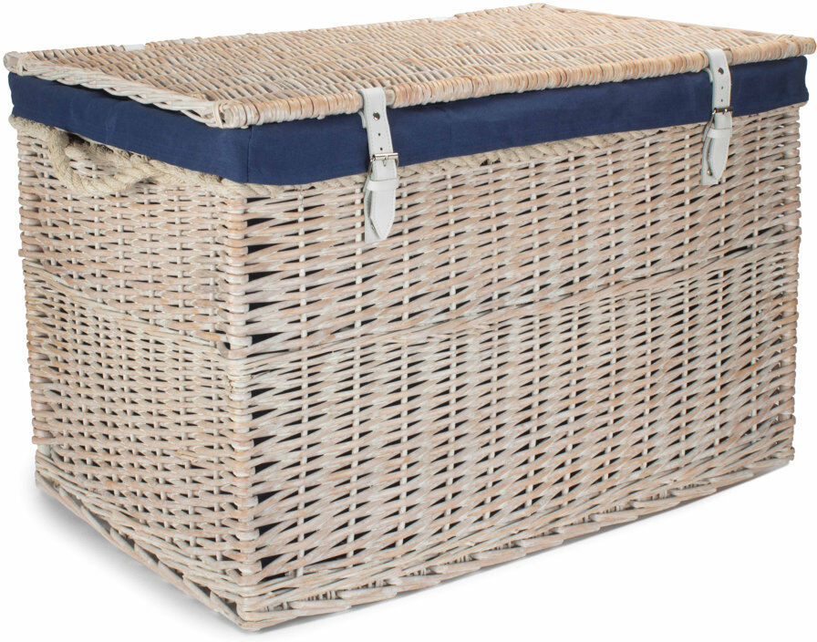 Fleur De Lis Living Fleur De Lis Wicker Storage Hamper Basket with Lining White Wash/Navy 187.5L
