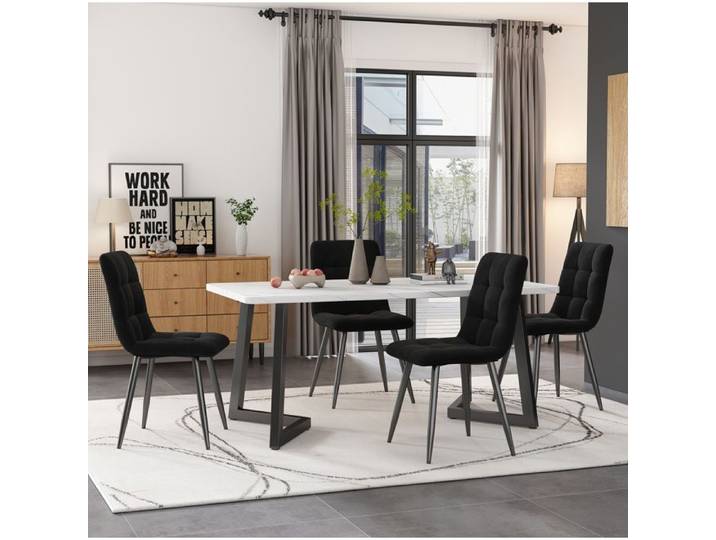 Ensemble table à manger 117x68 cm EVRYAE - 4 chaises compactes montage simple et rangement sous table - Noir