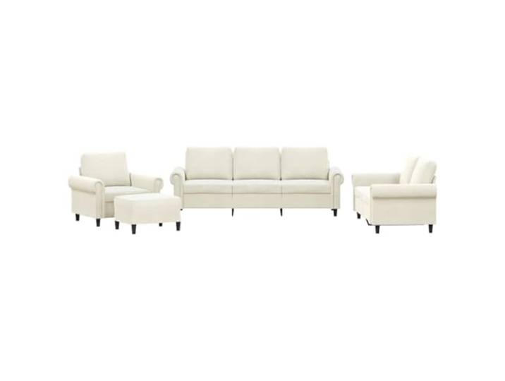 Coespram 4-tlg. Sofagarnitur mit Kissen Samt Couchgarnitur Creme Bequeme Wohnzimmer Sitzgruppe mit Polsterkissen, gepolstertem Fusshocker und stabiler Metallunterkonstruktion.