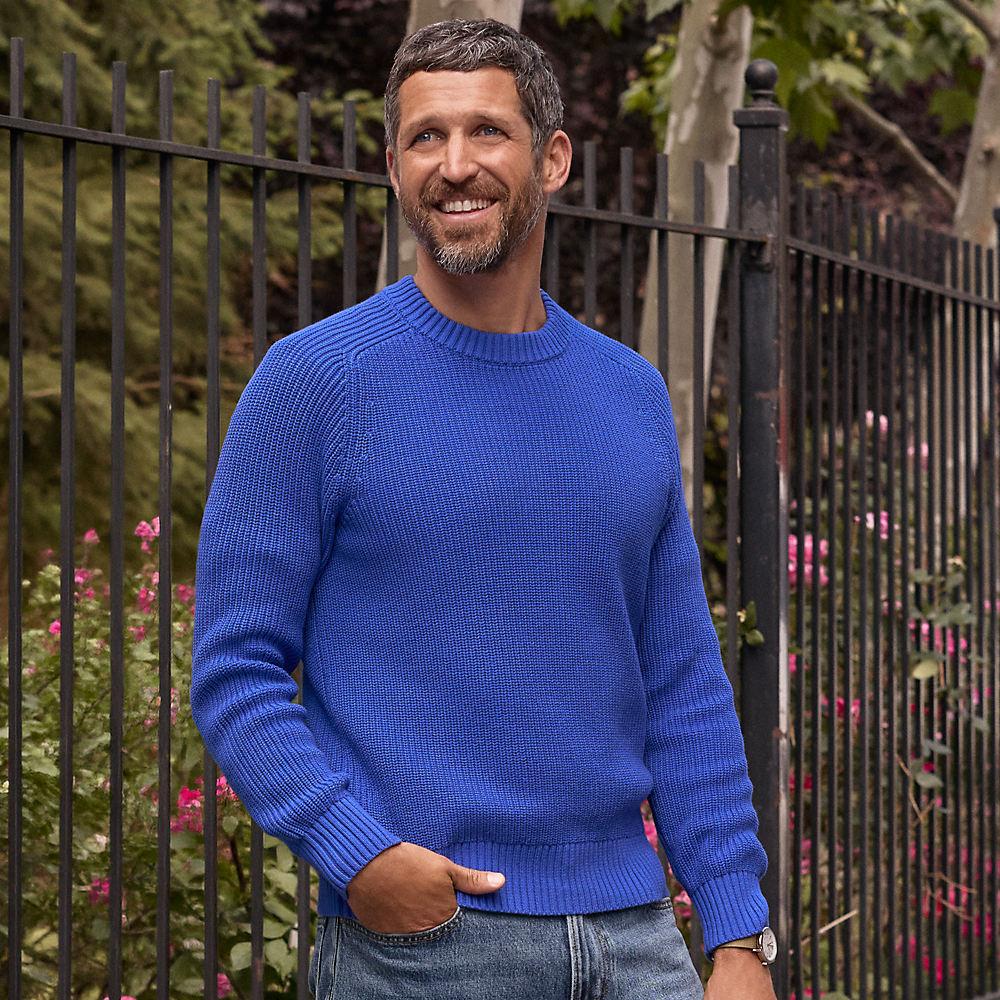 Drifter Strukturstrick-Pullover für Herren in Tall-Größe, Herren, size: tall, Blau, Baumwolle, by Lands' End