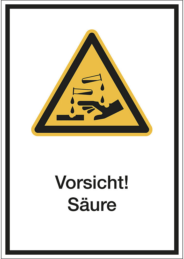 kaiserkraft Kombischilder mit Text für Warnkennzeichen, Vorsicht! Säure, VE 10 Stk, Folie, LxH 130 x 185 mm