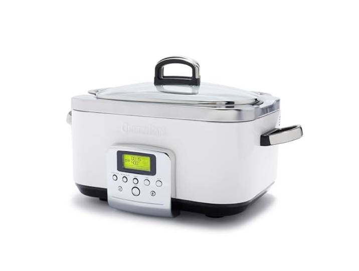 GreenPan Elite 8-in-1 Programmierbarer 6L Slow Cooker Multikocher, Spülmaschinenfester Deckel & Topf, PFAS-freie Gesunde Keramische Antihaftmaterial zum Braten,Schmoren,Mit Dampfgareinsatz,Cloud Cream