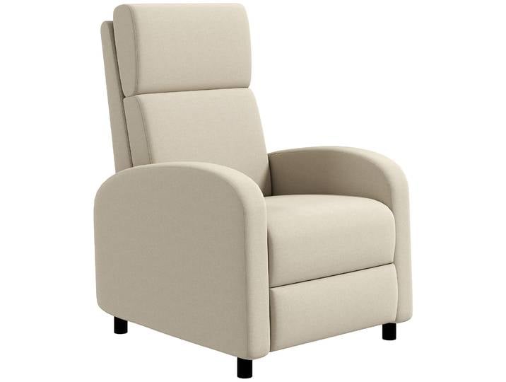Fauteuil relax manuel Homcom, fauteuil de détente rembourré en lin synthétique avec repose-pieds, dossier haut, charge maximale 120 kg, fauteuil relax pour chambre, bureau, couleur crème.