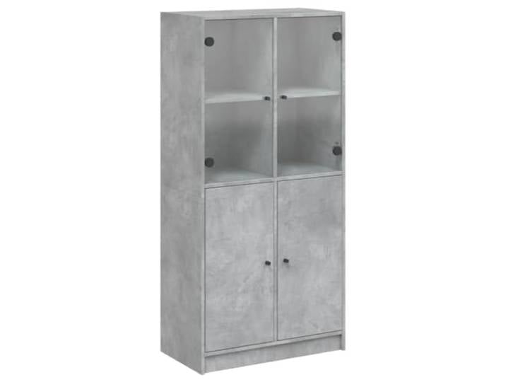 KGHFDVB Highboard mit Türen Betongrau 68x37x142 cm Holzwerkstoff Stauraum für Bücher, Stabile Oberplatte, Schwarze Griffe, Mit Wandhalterung