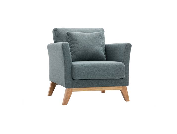 Fauteuil scandinave déhoussable en tissu vert de gris et bois clair OSLO