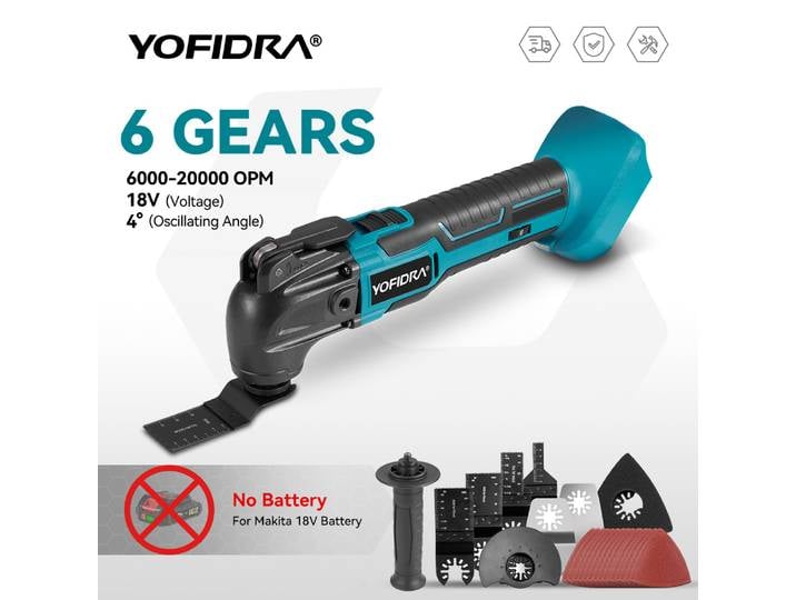 YOFIDRA 600W outil multifonction oscillant 20000PM scie électrique tondeuse coupe outil électrique pour le travail du bois pour batterie 21V 18V