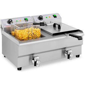 Royal-Catering Fritteuse RCEF 13DB, XXL, 6400 Watt, Edelstahl, mit Ablasshahn, 2x 13 Liter