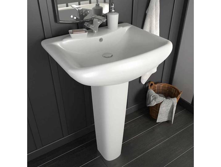 vidaXL Freistehendes Waschbecken mit Säule Keramik Weiß 580x470x200 mm