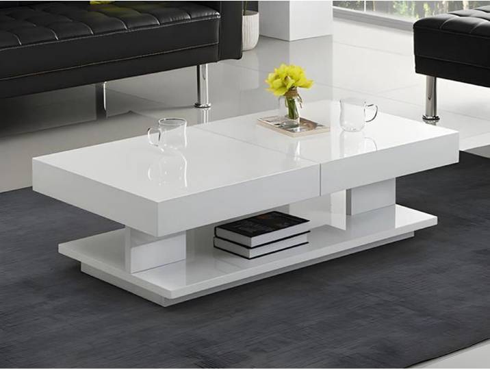 Table basse ARAMIS avec rangements - MDF laqué blanc