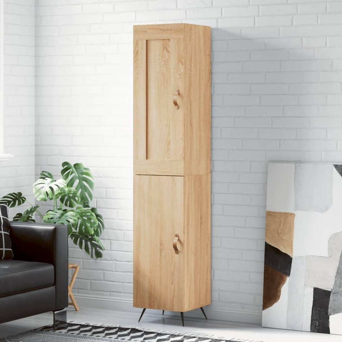 Highboard kast Sonoma eiken met metalen poten, Hoogte: 180 cm