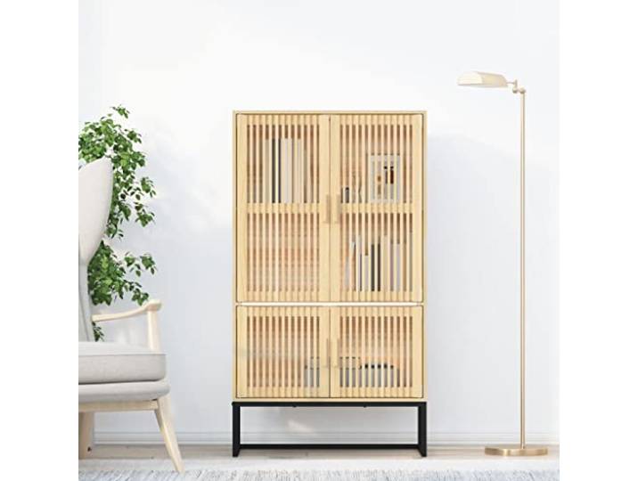 WXGTBKPR Highboard 70x35x125 cm Anrichte aus Holzwerkstoff und massivem Kiefernholz, Kommode mit Stauraum für Wohnzimmer, Flur