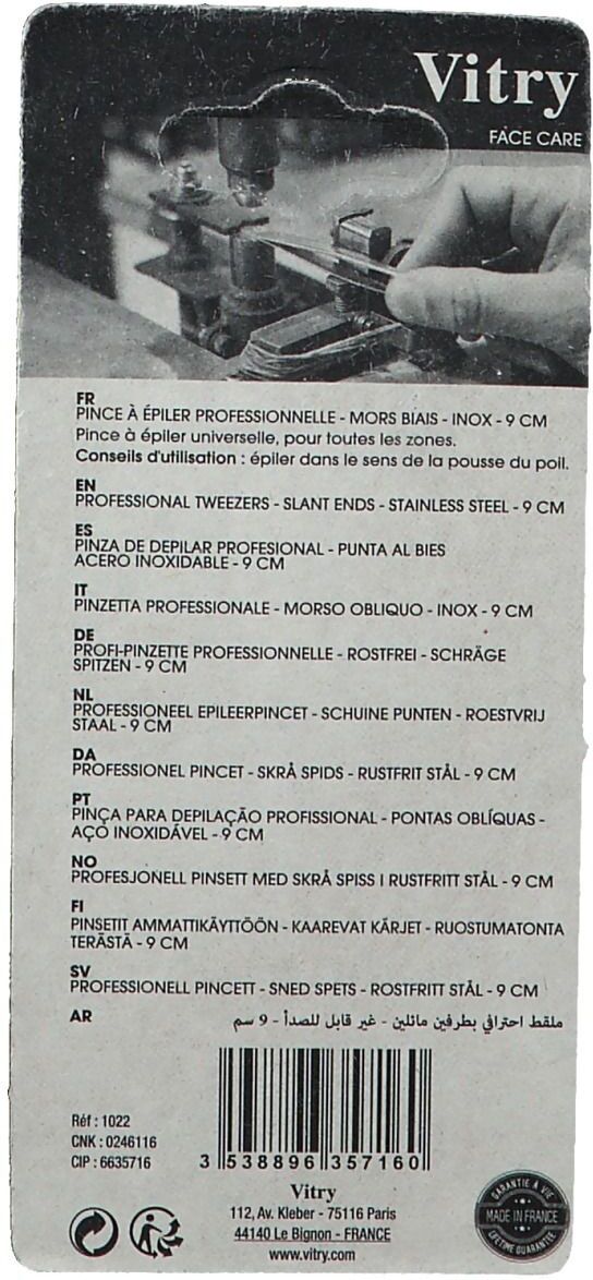 Vitry R22 Pincet Epil Schuin Inox 1 St Pinzette