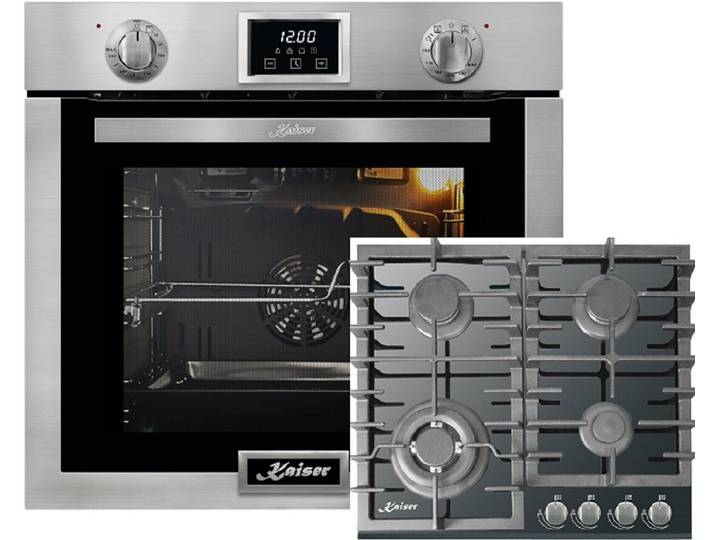 Kaiser Küchengeräte Backofen-Set Drehspieß, Selbstreinigung, Erdgas Propangas EG 6372 + KCG 6383/Herd Set Gasbackofen mit Gaskochfeld Erdgas Fl.Gas, mit 1-fach-Teleskopauszug, Einbau Gasbackofen Autark, 79L+GASKOCHFELD