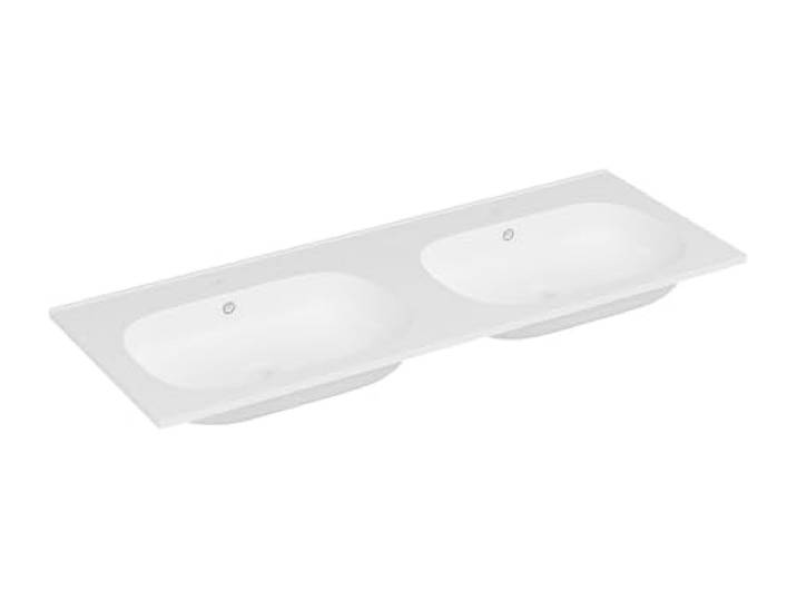 Vente-unique - Double vasque à encastrer en résine effet pierre - Blanc - L120 x l46 cm - ATIWA