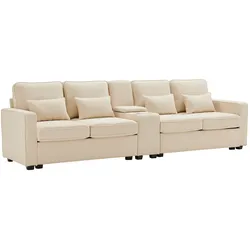 Sofa 290x83x88 cm aus Leinen mit USB-Anschlüssen und Getränkehaltern – modernes Design für 4-5 Personen Beige