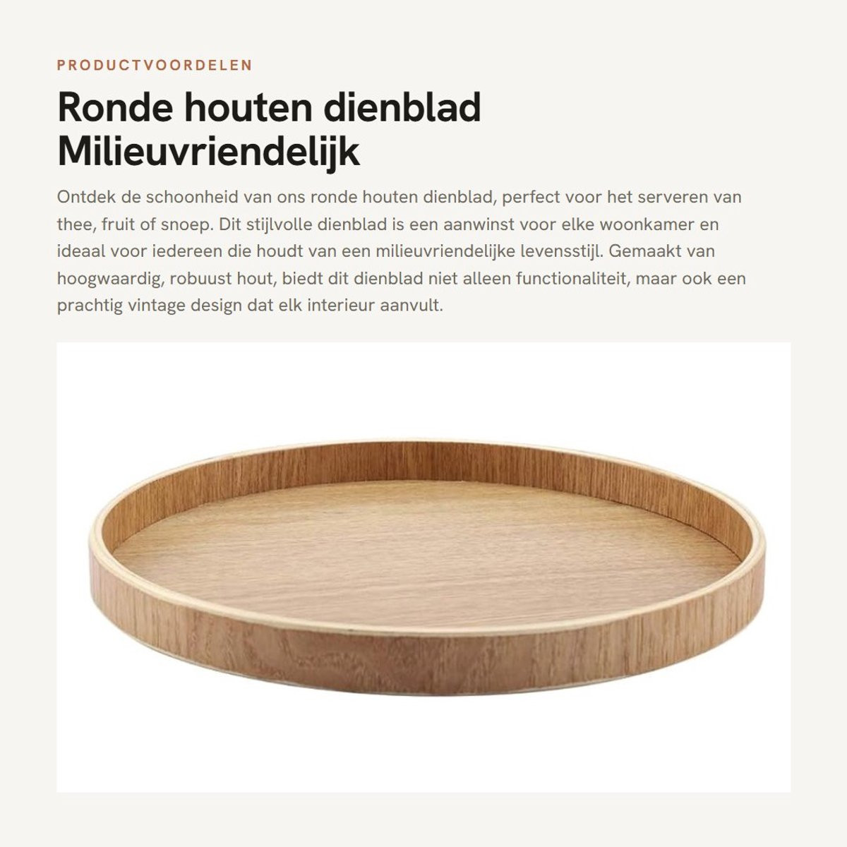 Dailygoods Rond houten dienblad met antislip - 24 cm