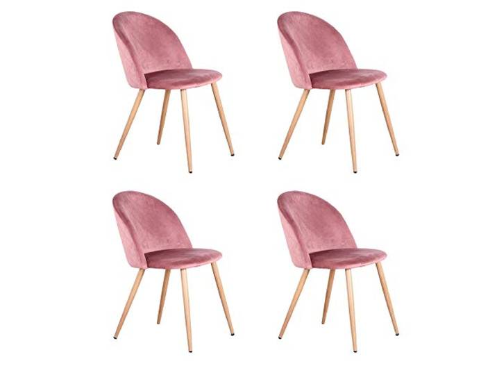 BenyLed 4er Set Samt Esszimmerstühle mit Hölzernen Metallbeinen Samt Küchenstühle Wohnzimmerstühl (Rosa)