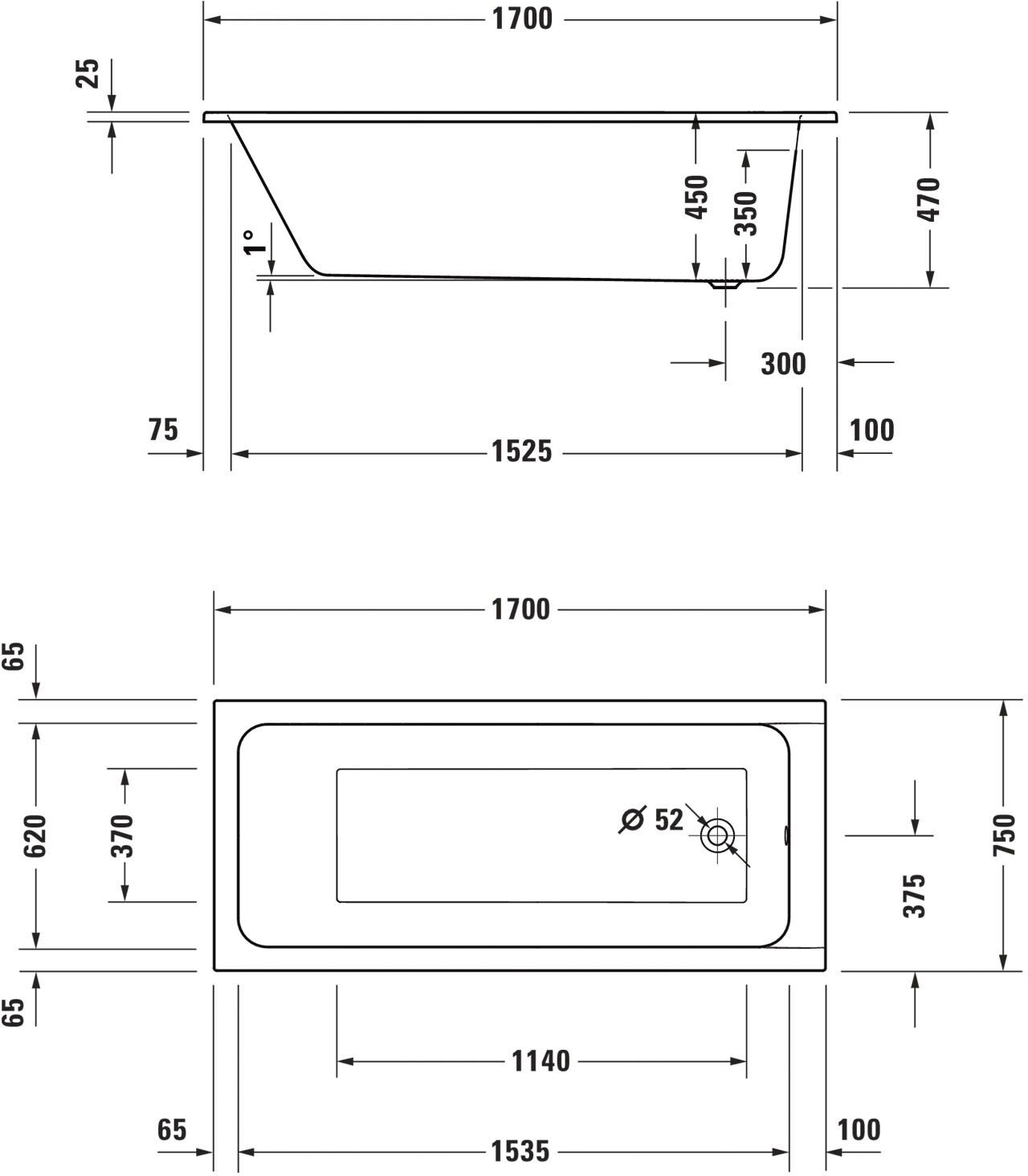 Duravit D-Code Rechteck Whirlwanne 175 x 75 cm mit Jet Project