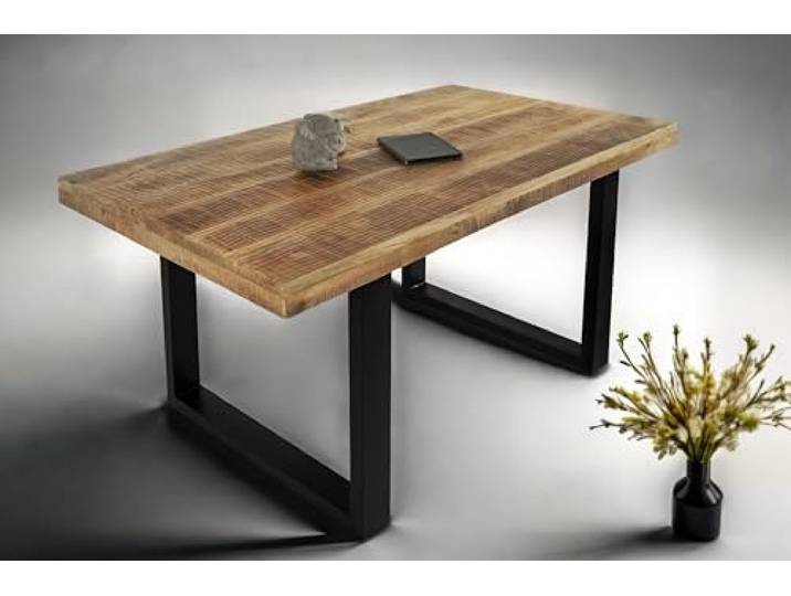 SAM Esstisch Rio 160x85 cm Mangoholz natur gerade Kanten U schwarz Esszimmertisch, naturfarben massiv, Metallgestell
