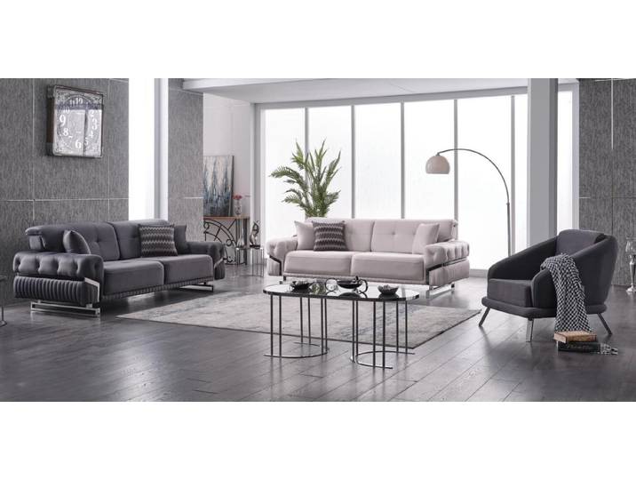 JVmoebel Polstergarnitur Graue Sofaecke aus Holz und Textil für modernes Wohnen, (3-tlg., Maße 2x Sofa 3 Sitzer + Sessel), Made in Europa