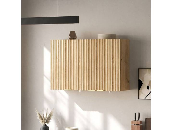 Armoire murale de cuisine avec 3 portes Armoire suspendue pour le stockage pour salon Salle de bains et buanderie Naturel