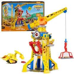 Rubble & Crew – Baupfoten Hof - Kran-Spielset (68 cm) mit Rubble-Actionfigur, Planierraupen-Baufahrzeug, Kinetic Sand