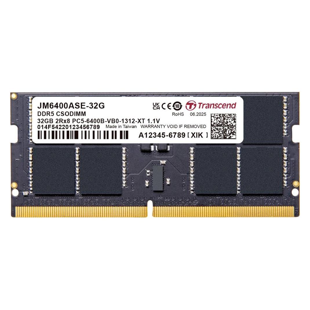 Transcend SO DDR5 32GB PC 6400 CL52 JM6400ASE-32G, CSODIMM (6400 MHz, DDR5-RAM, SO-DIMM) (JM6400ASE-32G)