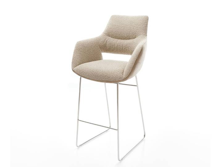 DELIFE Barstuhl Yago-Flex Materialmix Mikrofaser Schlamm / Bouclé Schlamm Kufengestell Edelstahl Taschenfederkern, Barstühle