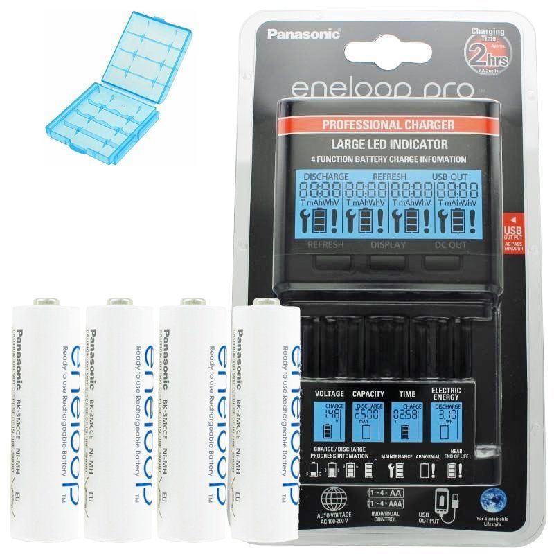 Panasonic eneloop BQ-CC65 oplader met LCD-display voor 4 stuks AA Mignon batterijen, zwart