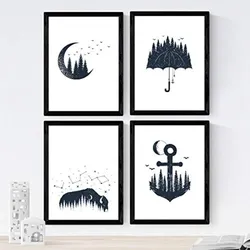 POSTER Set mit 4 Waldvögeln A4 Schwarzer Rahmen