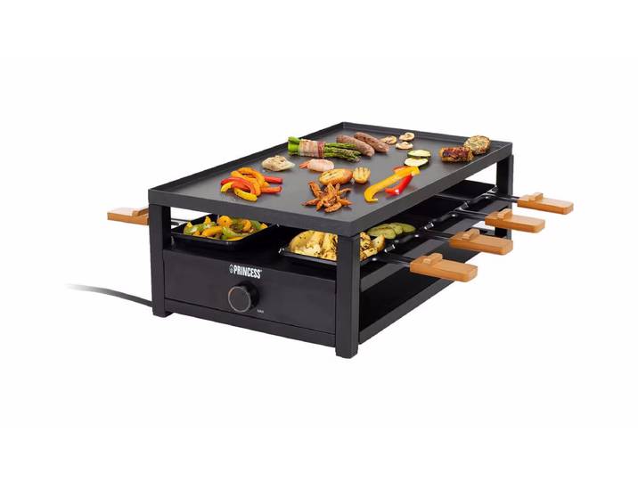 Princess Raclette Black Steel 8 Personen Raclettegrill – Raclette Ofen/Raclette Grill – schwarz