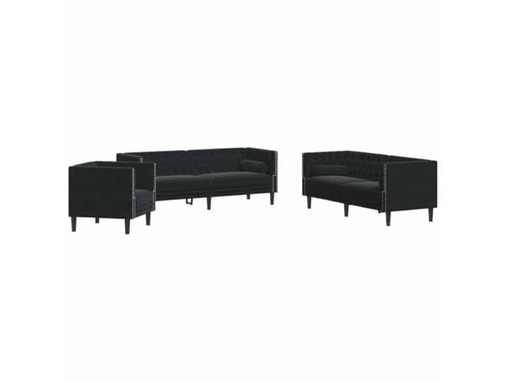 vidaXL 3-TLG. Chesterfield-Sofa-Set mit Nackenrollen Schwarz Samt
