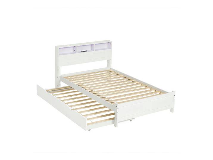 Odikalo Ausziehbett Stauraumbett Polsterbett Jugendbett Flachbett 120x200&90x190cm Weiß