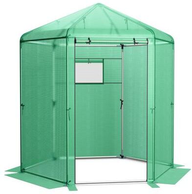 Costway Walk-In Hexagonal Greenhouse with PE Cover and Metal Frame