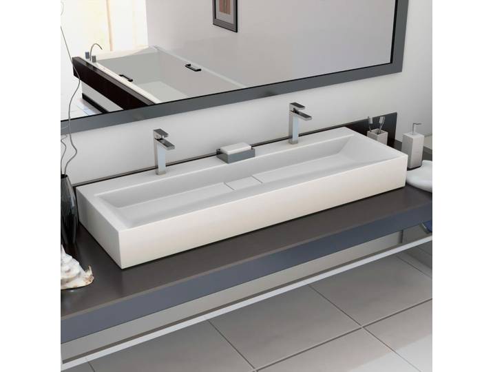 vidaXL Lavabo 120 x 46 x 11 cm Fonte minérale/fonte de marbre blanc
