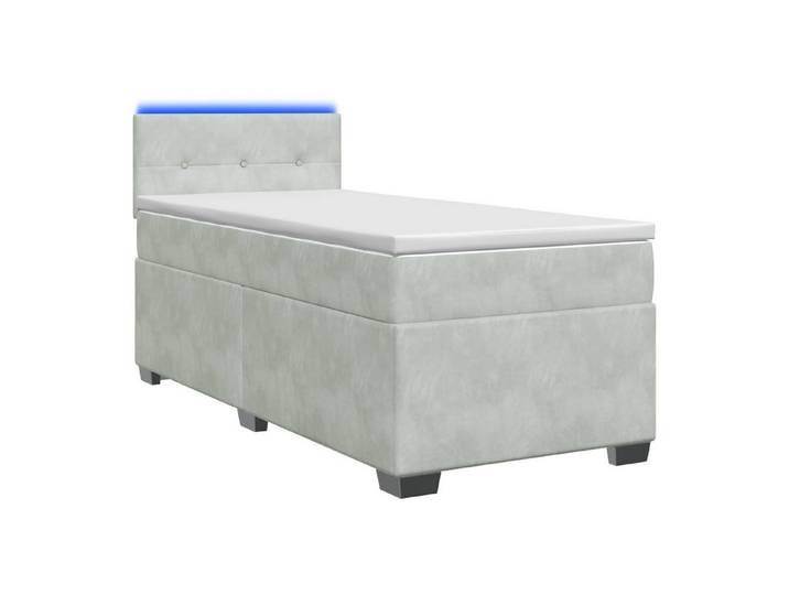 vidaXL Bett Boxspringbett mit Matratze und LED Hellgrau Einzeln Samt (1-tlg), Boxspringbett mit Matratze und LED Hellgrau Einzeln Samt
