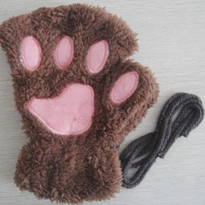 Uplift Essentials Plush Cat Paw Fingerless Gloves light Coffee