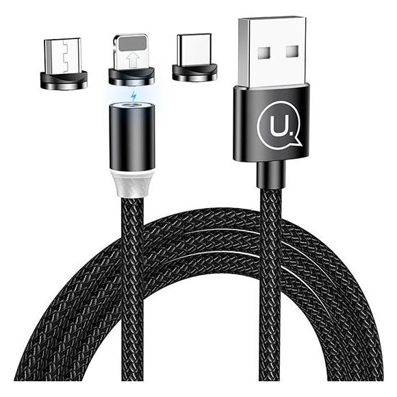 Usams Kabel magnetyczny U-Sure 3w1 1m czarny/black (lightning/microUSB/USB-C) SJ438USB01 (US-SJ43... (1 m) (SJ438USB01)