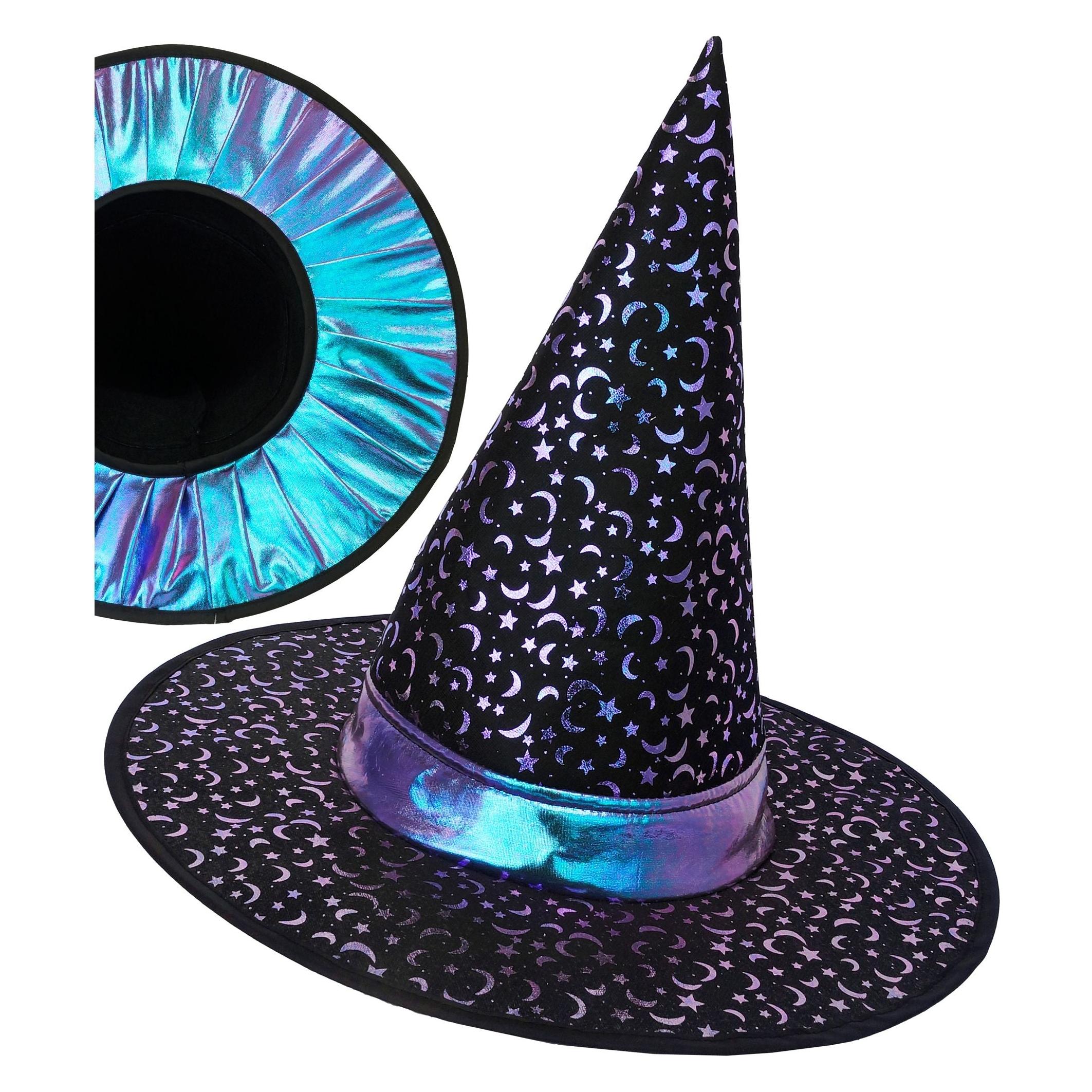 Widmann Eleganter Hexen- und Magierinnenhut mit Mond- und Sternenmotiv für Halloween & Fasnacht (72034314)