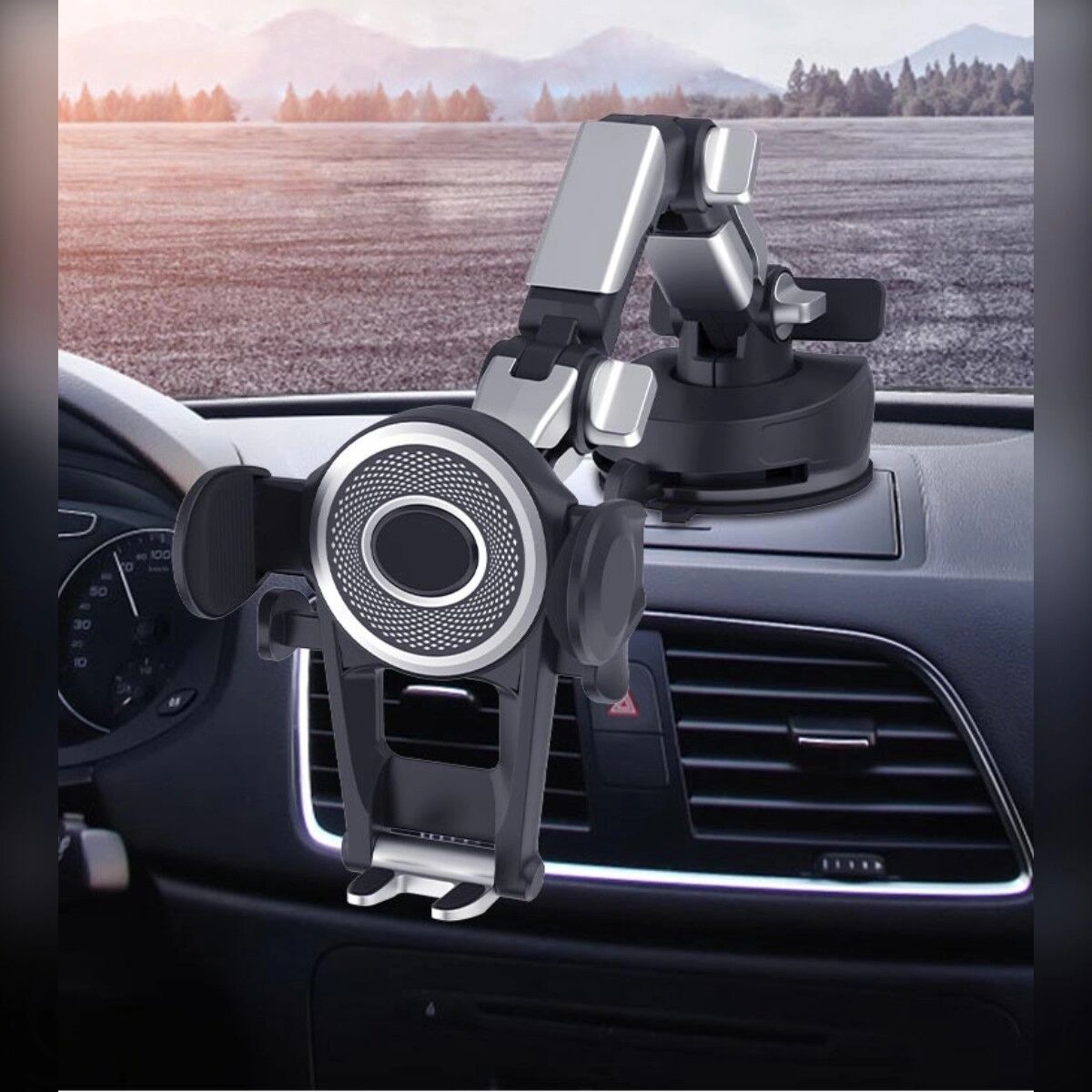 INF Support téléphone voiture à ventouse multifonction – Forte ventouse, rotule rotative 360°, pince réglable pour téléphones