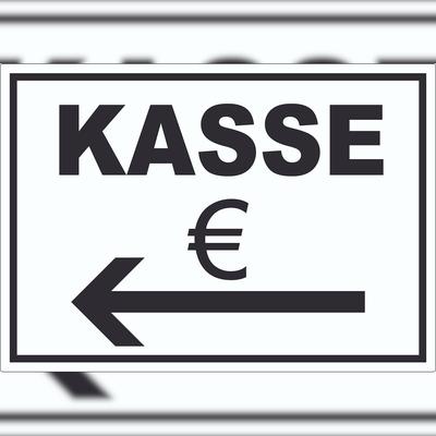HB-Druck Kasse Aufkleber mit Pfeil nach links A8 (52x74mm)