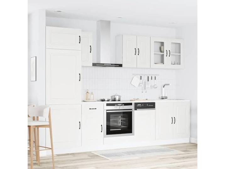 KTHLBRH Kalmar Küchenmöbel-Set, 8-teilig, weiß, Holz, mehrschichtig Verstellbare Füße, einfache Wartung, Glastüren, Montage erforderlich