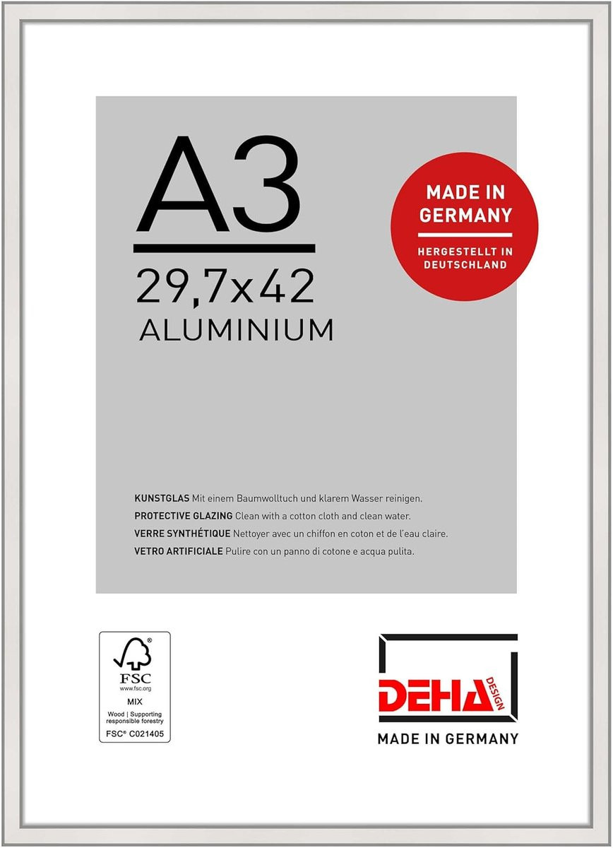 Aluminium Fotolijst Posterlijst Wanddecoratie A3 Zilver Mat