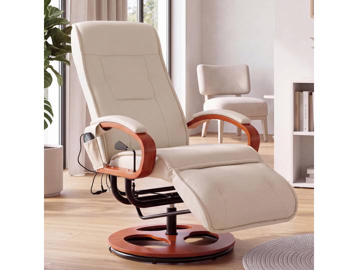 Relaxliege ARLES II Relaxsessel MIT Massage, Massagesessel Leder, creme