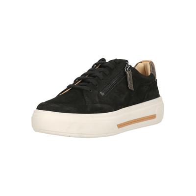 Sneaker CLARKS "Hollyhock Zip", Damen, Gr. 39,5, schwarz, Leder, Schuhe Sneaker, mit atmungsaktiver Eigenschaft