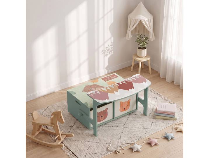 AIYAPLAY Coffre à Jouet Table Chaise 3-6 ans 3en1 Vert Tissu