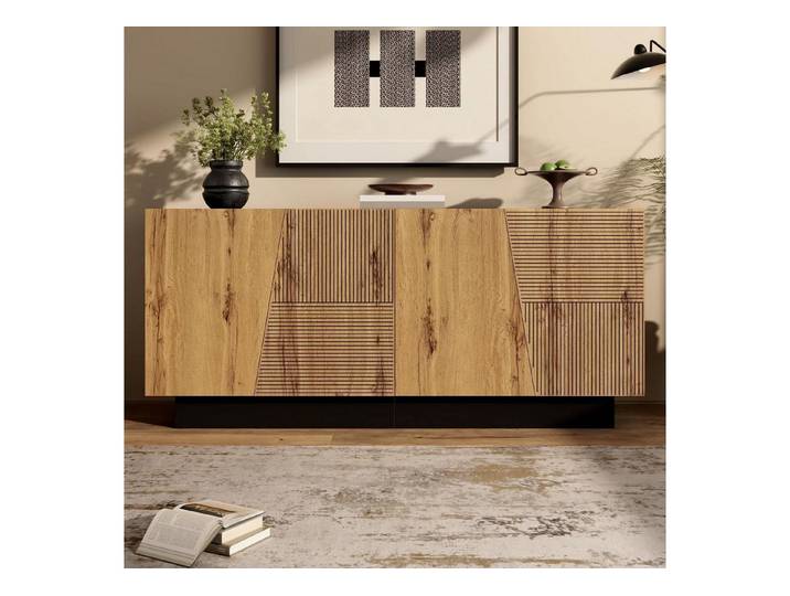 LuxusKollektion Sideboard Sideboard 160x40x72cm Schwarz/Holz (1 St)