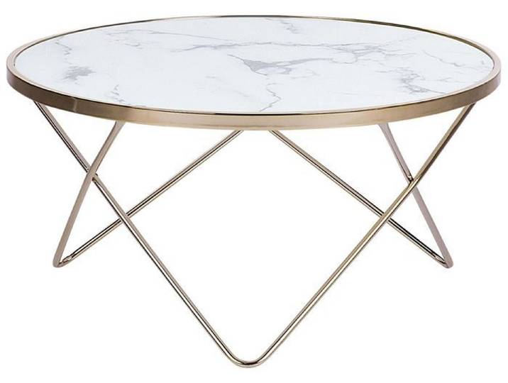 Table basse effet marbre blanc et pieds dorés MERIDIAN II
