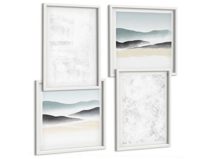 BILDER SET 4er Set - 50x50 cm & 40x60 cm Weißer Rahmen - Weiße Flecken auf Leinwandhintergrund