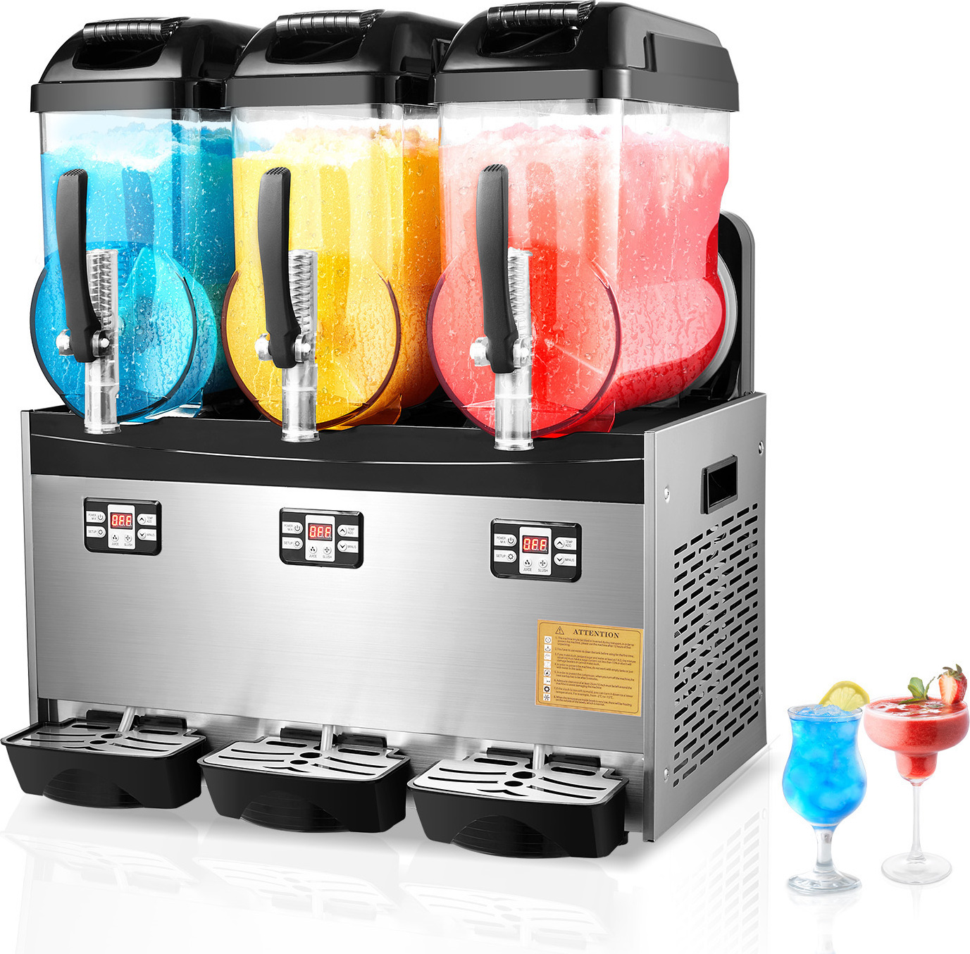 SucceBuy 12Lx3 Kommerzielle Slushy-Maschine, Dreifachtank-Gefrorenes-Getränke-Maker, 144 Tassen Margarita-Smoothie-Slushie-Maker, Edelstahl für Zuhause, Party, Café, Bar